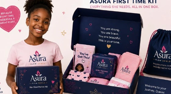 ASURA first-period kit concept with care products and accessories
