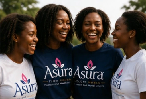 ASURA community concept showing women together in branded shirts