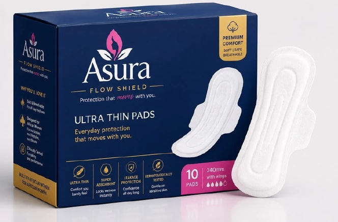 ASURA Ultra Thin Pads concept packaging and product